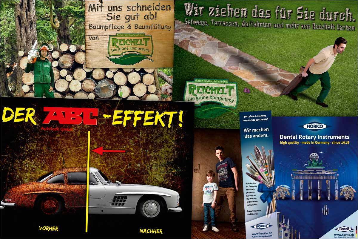 Bildcollagen der Werbeagentur und Kreativagentur für Zollikon, Küsnacht, Erlenbach ZH und Herrliberg